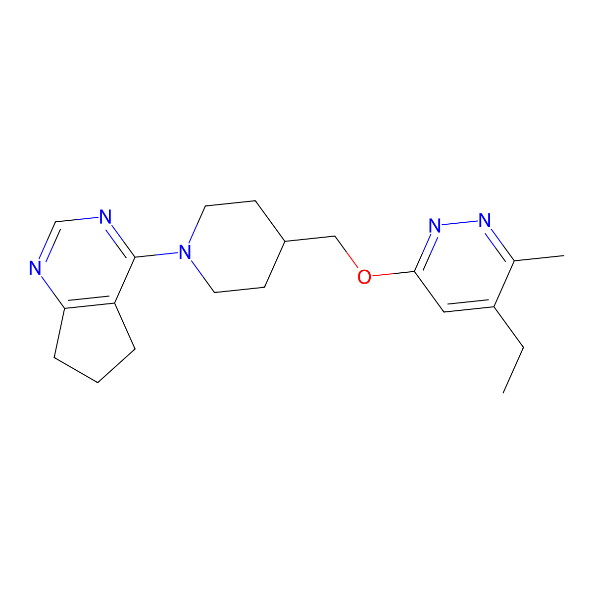 6-[(1-{5H,6H,7H-cyclopenta[d]pyrimidin-4-yl}piperidin-4-yl)methoxy]-4-ethyl-3-methylpyridazine molecular structure, CAS 2742058-21-3