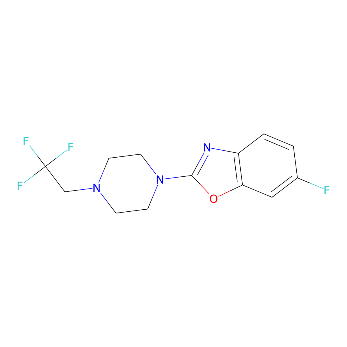 6-Fluoro-2-[4-(2,2,2-trifluoroethyl)piperazin-1-yl]-1,3-benzoxazole molecular structure, CAS 2742058-24-6