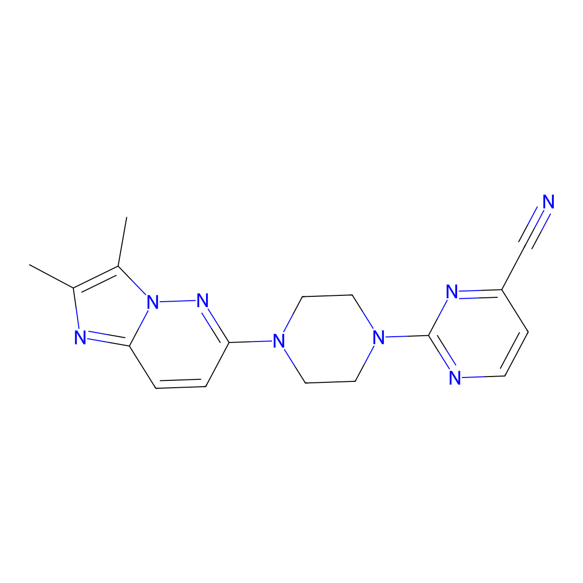 2-(4-{2,3-Dimethylimidazo[1,2-b]pyridazin-6-yl}piperazin-1-yl)pyrimidine-4-carbonitrile molecular structure, CAS 2742058-28-0