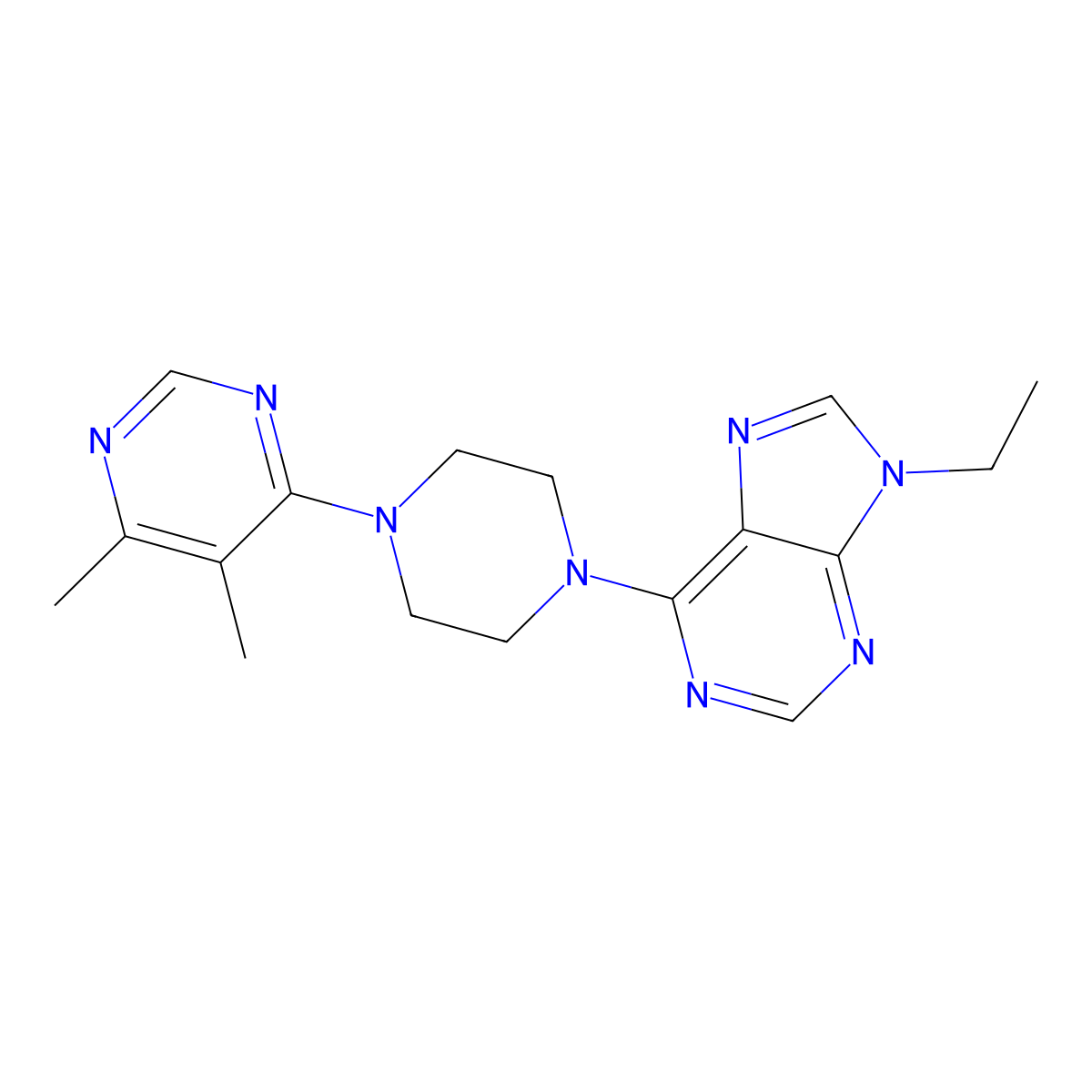 6-[4-(5,6-dimethylpyrimidin-4-yl)piperazin-1-yl]-9-ethyl-9H-purine molecular structure, CAS 2742058-34-8