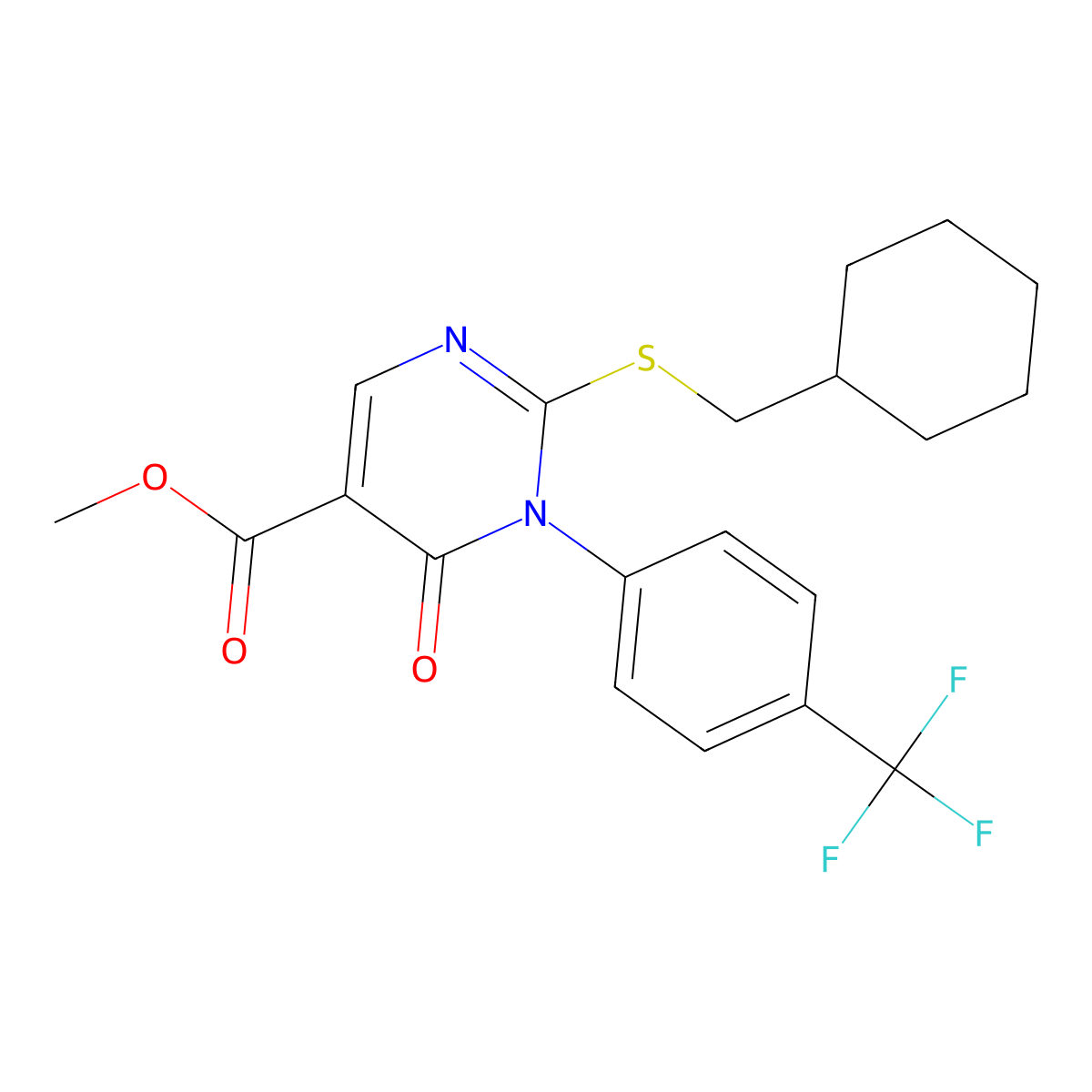 Methyl 2-[(cyclohexylmethyl)sulfanyl]-6-oxo-1-[4-(trifluoromethyl)phenyl]-1,6-dihydropyrimidine-5-carboxylate molecular structure, CAS 2742058-38-2