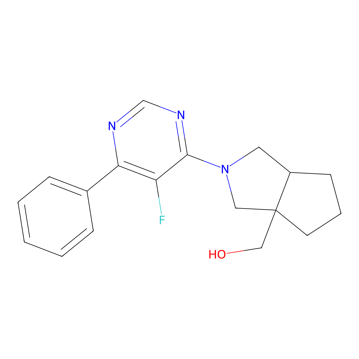 [2-(5-Fluoro-6-phenylpyrimidin-4-yl)-octahydrocyclopenta[c]pyrrol-3a-yl]methanol molecular structure, CAS 2742058-41-7