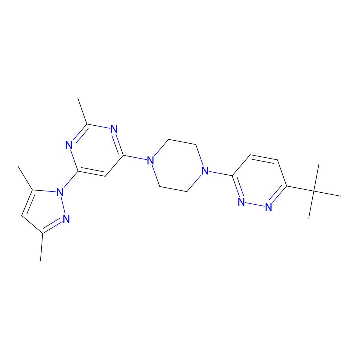 4-[4-(6-tert-butylpyridazin-3-yl)piperazin-1-yl]-6-(3,5-dimethyl-1H-pyrazol-1-yl)-2-methylpyrimidine molecular structure, CAS 2742058-46-2
