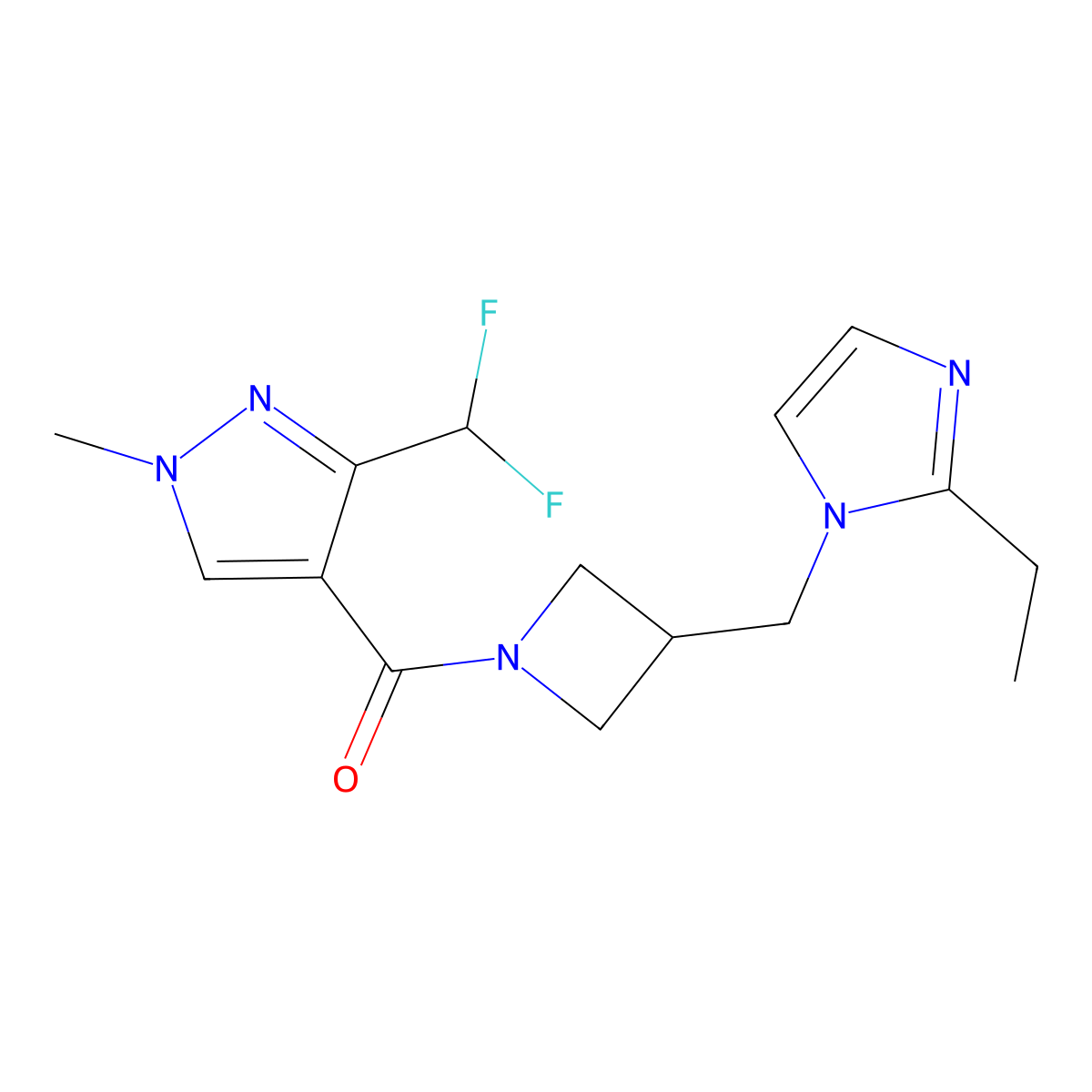 3-(difluoromethyl)-4-{3-[(2-ethyl-1H-imidazol-1-yl)methyl]azetidine-1-carbonyl}-1-methyl-1H-pyrazole molecular structure, CAS 2742058-47-3