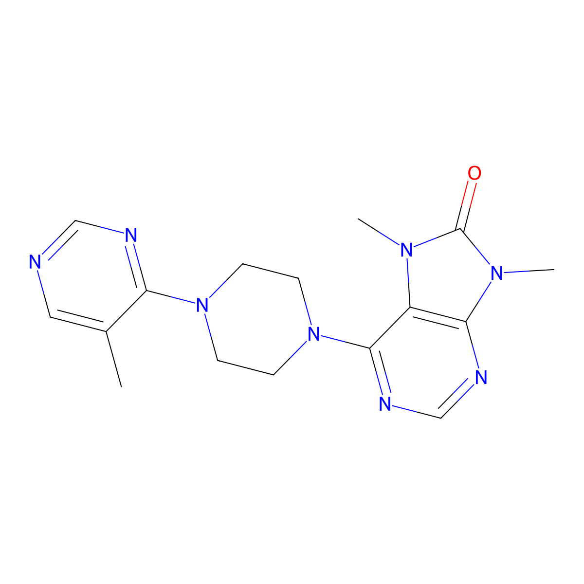 7,9-dimethyl-6-[4-(5-methylpyrimidin-4-yl)piperazin-1-yl]-8,9-dihydro-7H-purin-8-one molecular structure, CAS 2742058-55-3
