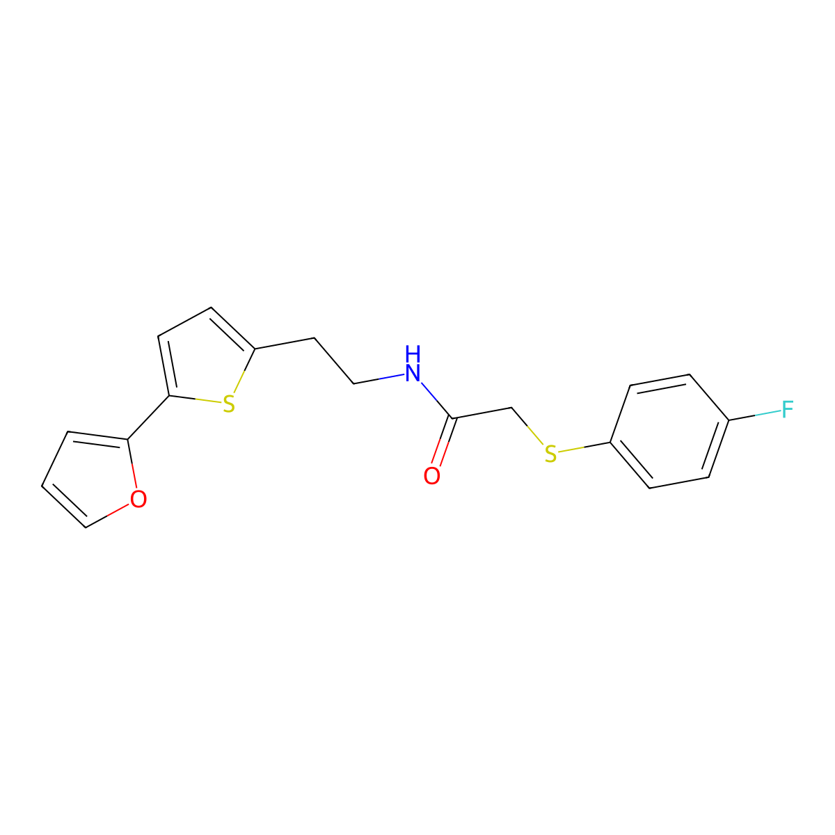 2-[(4-fluorophenyl)sulfanyl]-N-{2-[5-(furan-2-yl)thiophen-2-yl]ethyl}acetamide molecular structure, CAS 2742058-56-4