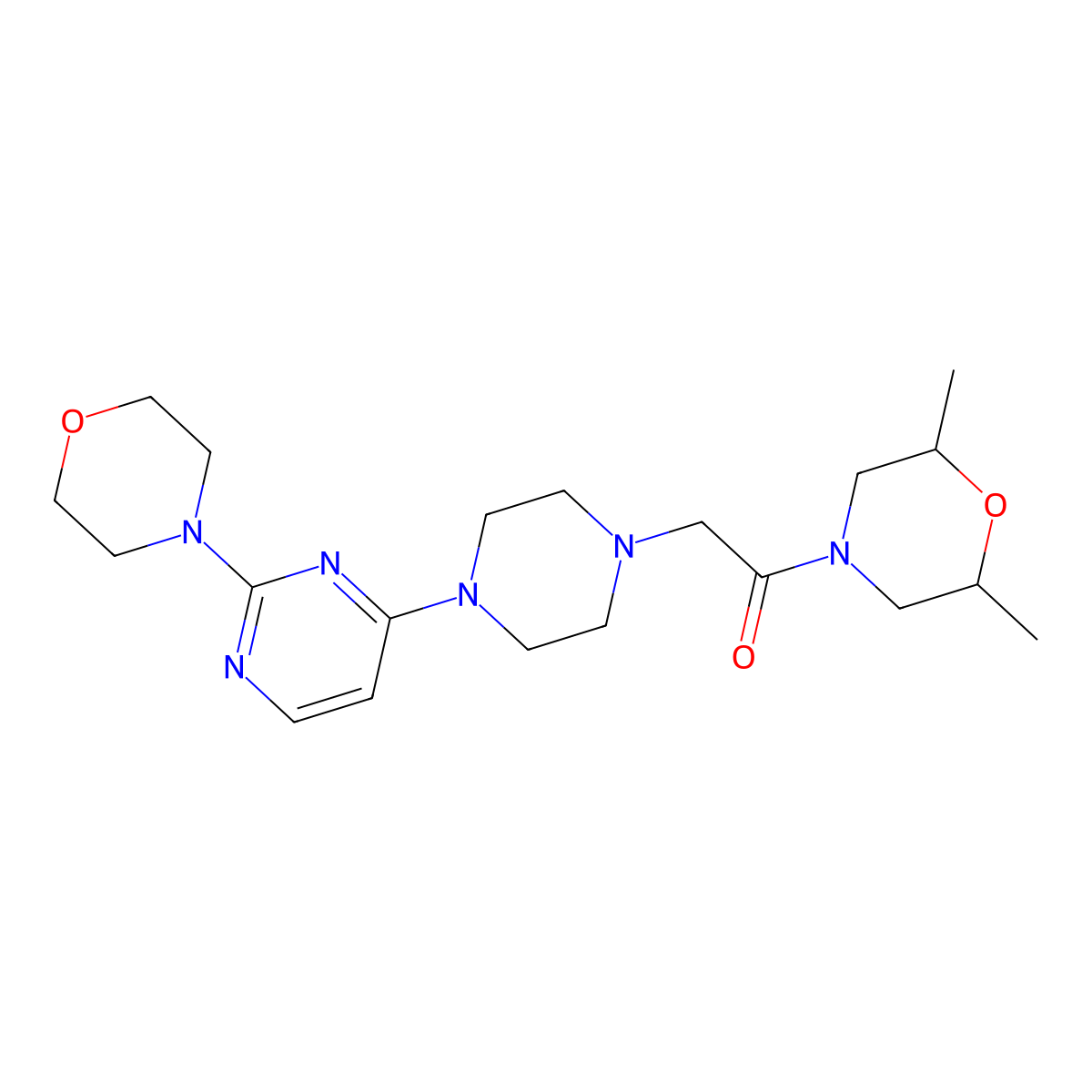 1-(2,6-Dimethylmorpholin-4-yl)-2-{4-[2-(morpholin-4-yl)pyrimidin-4-yl]piperazin-1-yl}ethan-1-one molecular structure, CAS 2742058-61-1