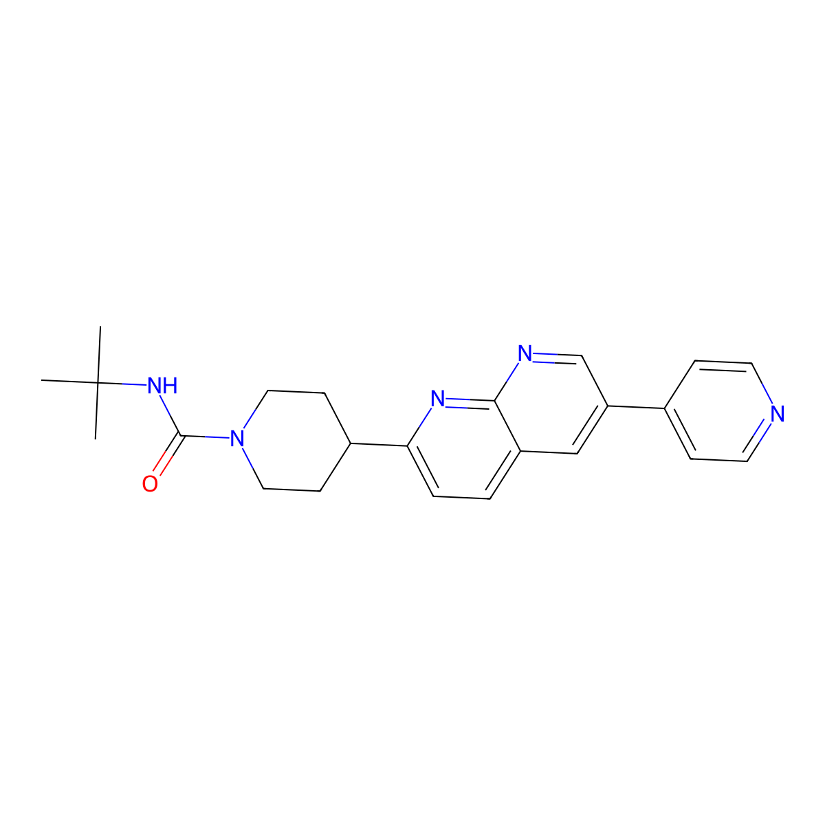 N-tert-butyl-4-[6-(pyridin-4-yl)-1,8-naphthyridin-2-yl]piperidine-1-carboxamide molecular structure, CAS 2742058-63-3