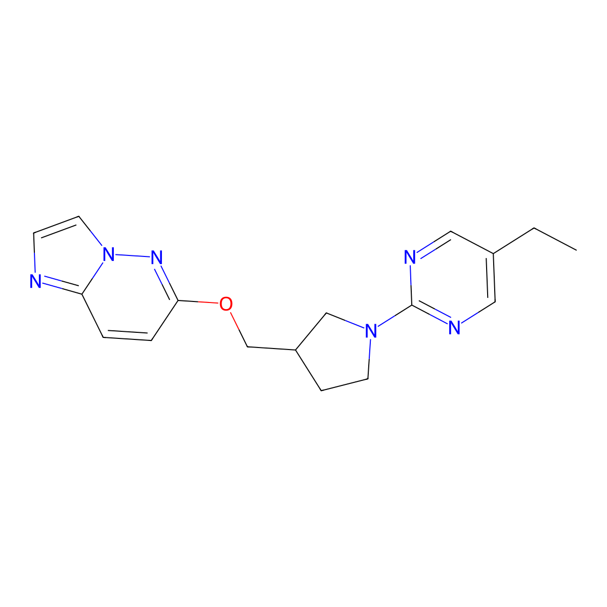 5-Ethyl-2-[3-({imidazo[1,2-b]pyridazin-6-yloxy}methyl)pyrrolidin-1-yl]pyrimidine molecular structure, CAS 2742058-66-6
