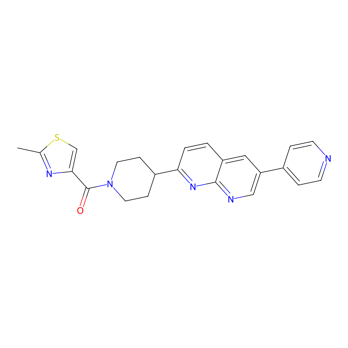 2-[1-(2-Methyl-1,3-thiazole-4-carbonyl)piperidin-4-yl]-6-(pyridin-4-yl)-1,8-naphthyridine molecular structure, CAS 2742058-69-9