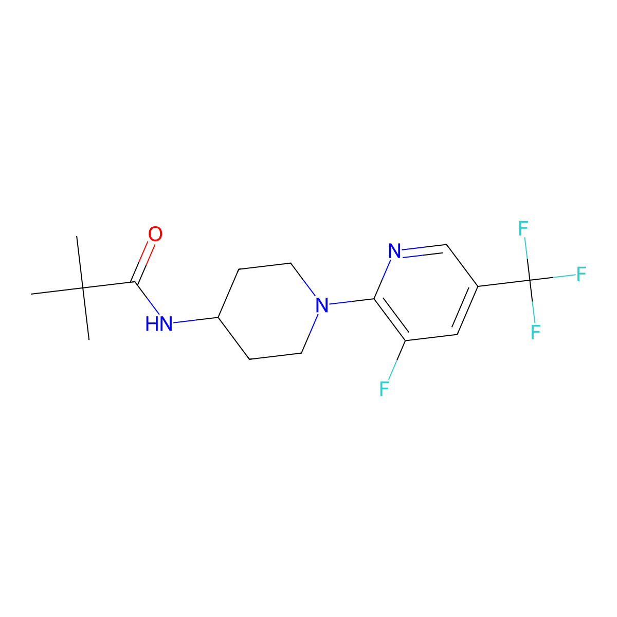 N-{1-[3-fluoro-5-(trifluoromethyl)pyridin-2-yl]piperidin-4-yl}-2,2-dimethylpropanamide molecular structure, CAS 2742058-74-6