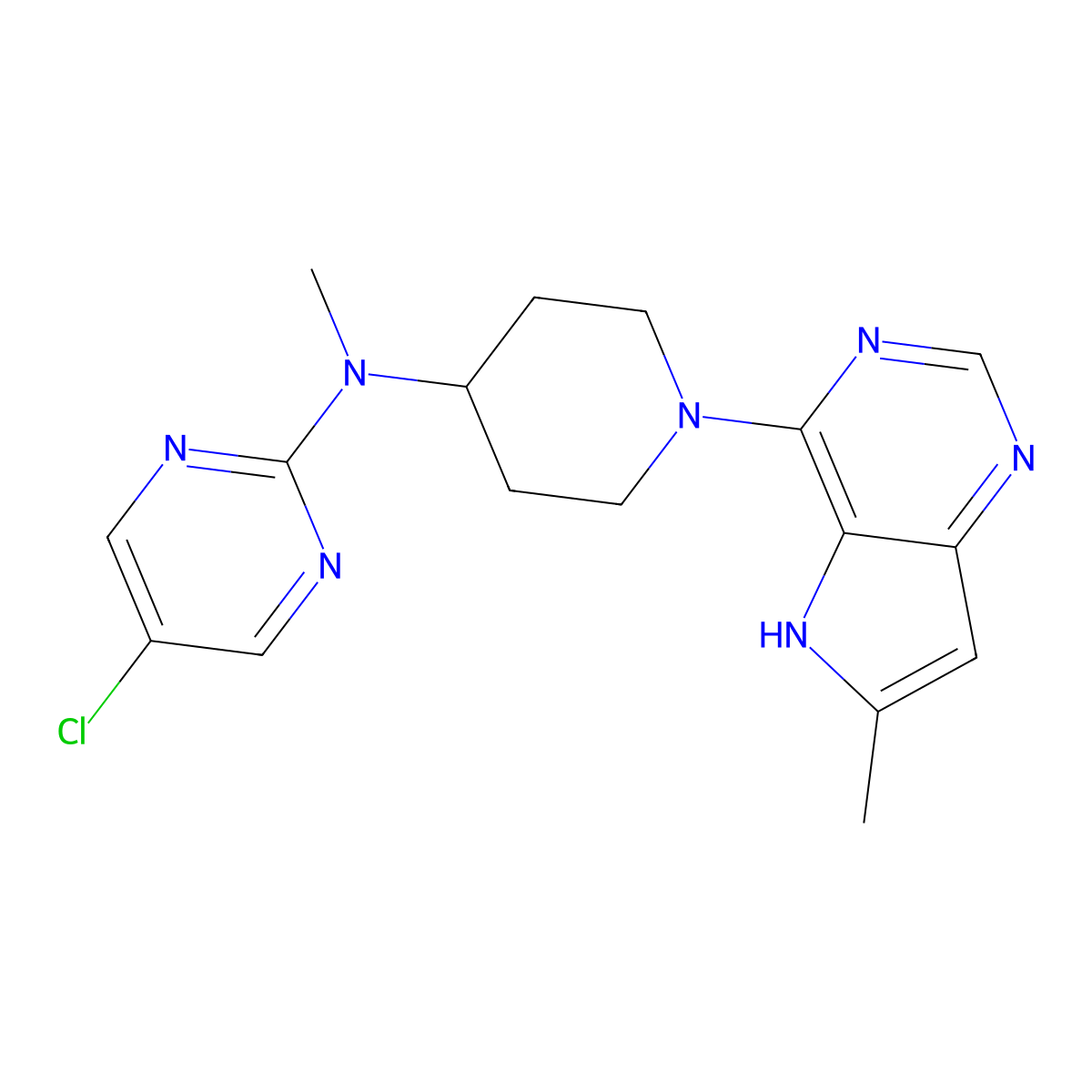 5-chloro-N-methyl-N-(1-{6-methyl-5H-pyrrolo[3,2-d]pyrimidin-4-yl}piperidin-4-yl)pyrimidin-2-amine molecular structure, CAS 2742058-76-8