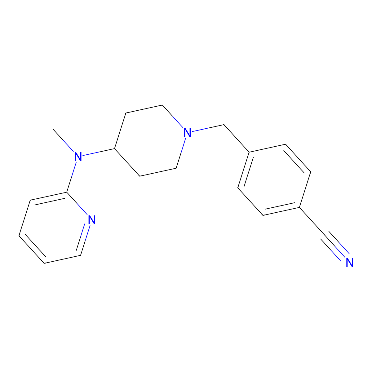 4-({4-[Methyl(pyridin-2-yl)amino]piperidin-1-yl}methyl)benzonitrile molecular structure, CAS 2742058-77-9