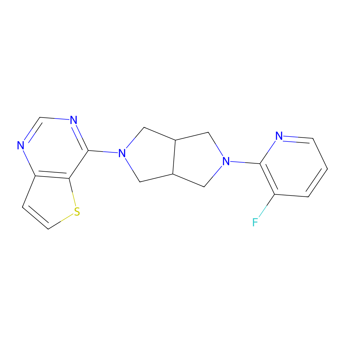 3-Fluoro-2-(5-{thieno[3,2-d]pyrimidin-4-yl}-octahydropyrrolo[3,4-c]pyrrol-2-yl)pyridine molecular structure, CAS 2742058-78-0