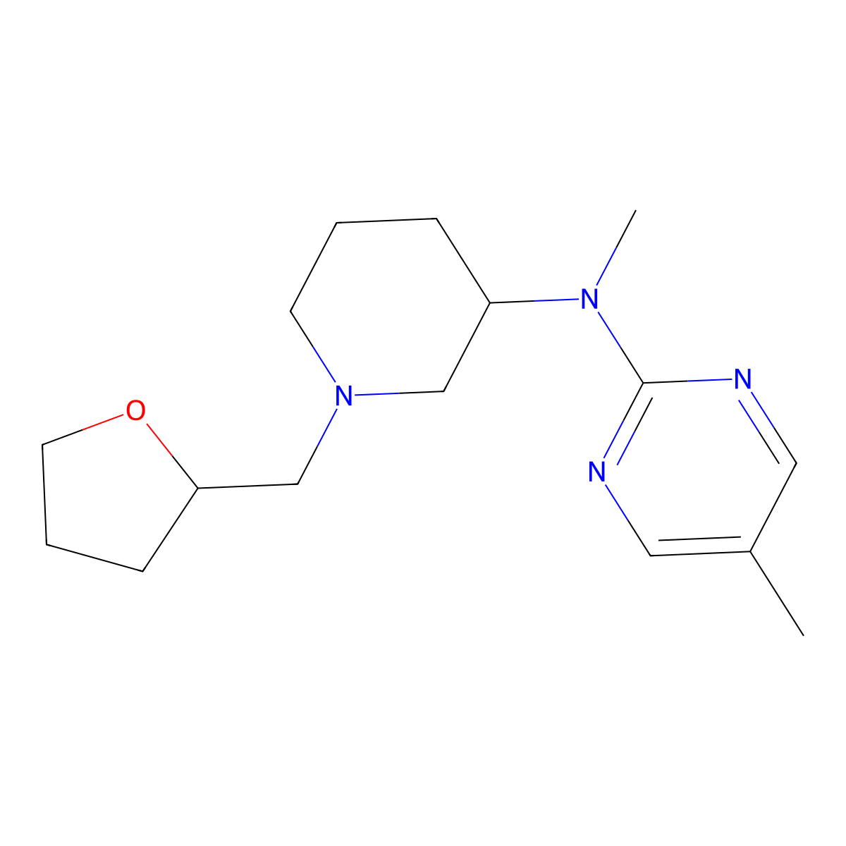 N,5-dimethyl-N-{1-[(oxolan-2-yl)methyl]piperidin-3-yl}pyrimidin-2-amine molecular structure, CAS 2742058-80-4