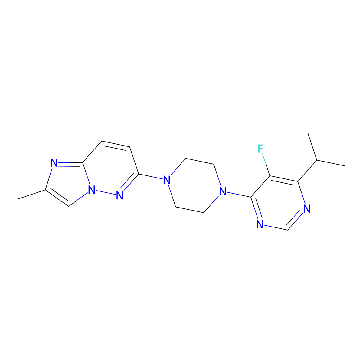 5-Fluoro-4-(4-{2-methylimidazo[1,2-b]pyridazin-6-yl}piperazin-1-yl)-6-(propan-2-yl)pyrimidine molecular structure, CAS 2742058-81-5