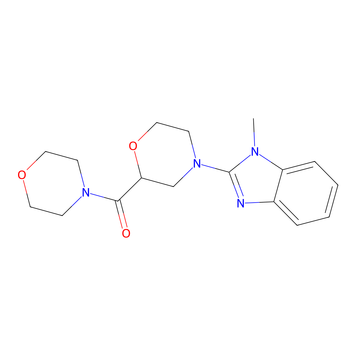 1-methyl-2-[2-(morpholine-4-carbonyl)morpholin-4-yl]-1H-1,3-benzodiazole molecular structure, CAS 2742058-82-6