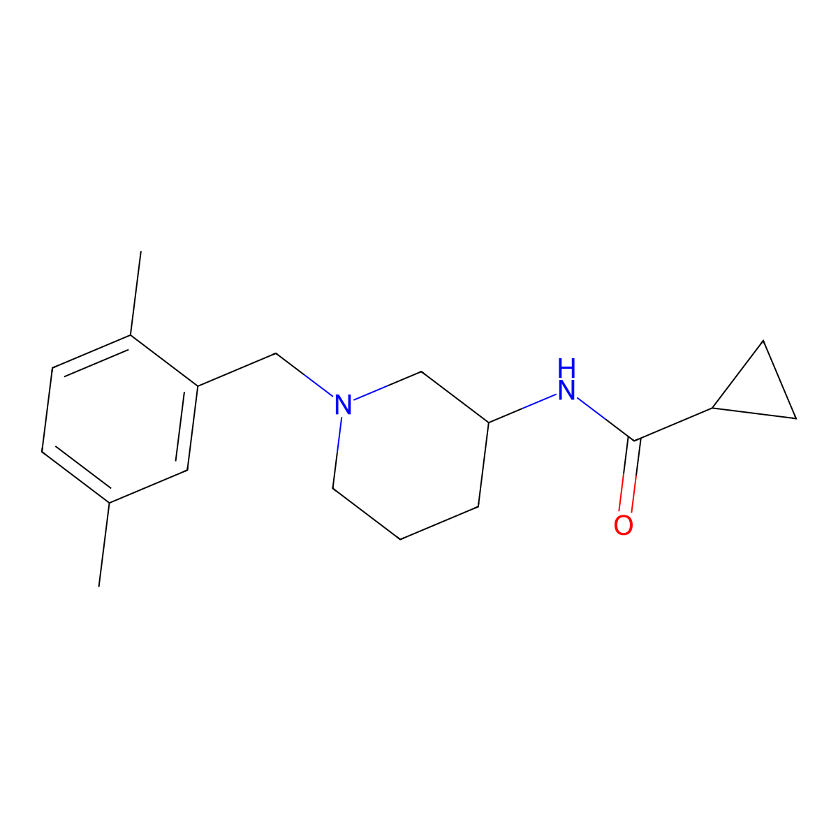 N-{1-[(2,5-dimethylphenyl)methyl]piperidin-3-yl}cyclopropanecarboxamide molecular structure, CAS 2742058-86-0