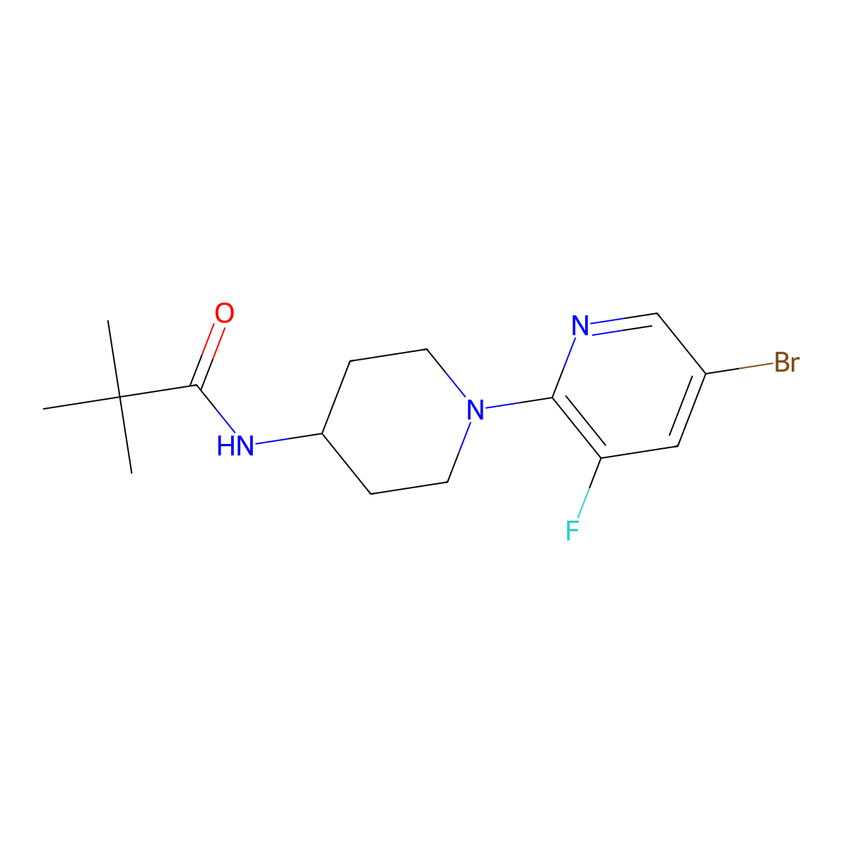 N-[1-(5-bromo-3-fluoropyridin-2-yl)piperidin-4-yl]-2,2-dimethylpropanamide molecular structure, CAS 2742058-87-1