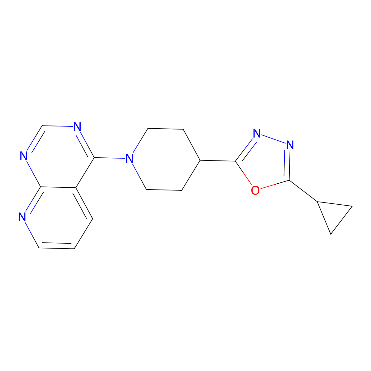 4-(5-Cyclopropyl-1,3,4-oxadiazol-2-yl)-1-{pyrido[2,3-d]pyrimidin-4-yl}piperidine molecular structure, CAS 2742058-92-8