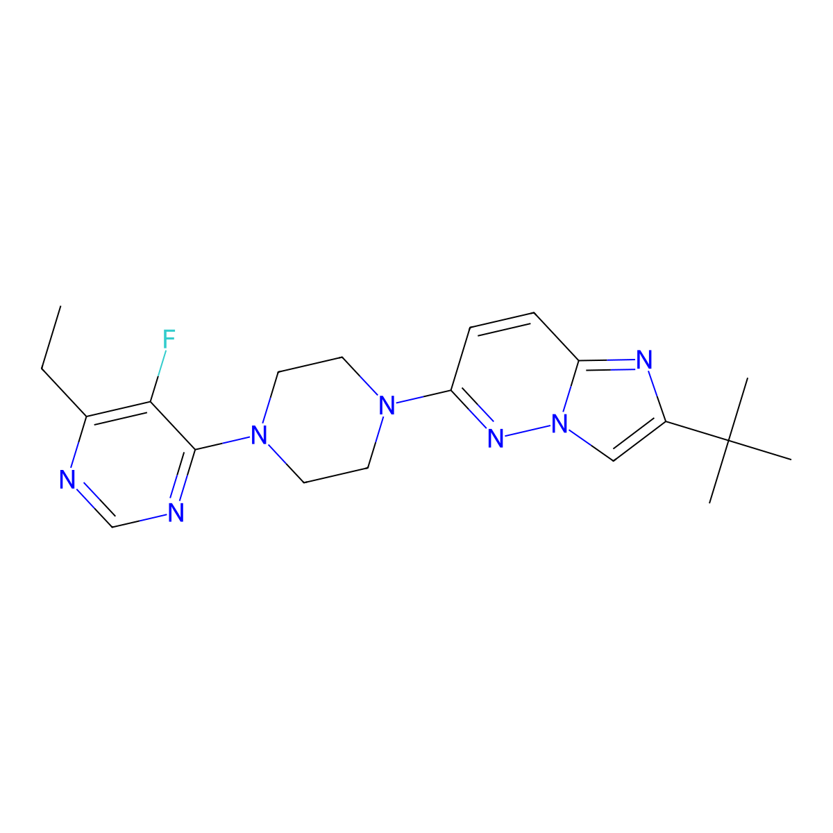 4-(4-{2-Tert-butylimidazo[1,2-b]pyridazin-6-yl}piperazin-1-yl)-6-ethyl-5-fluoropyrimidine molecular structure, CAS 2742059-04-5