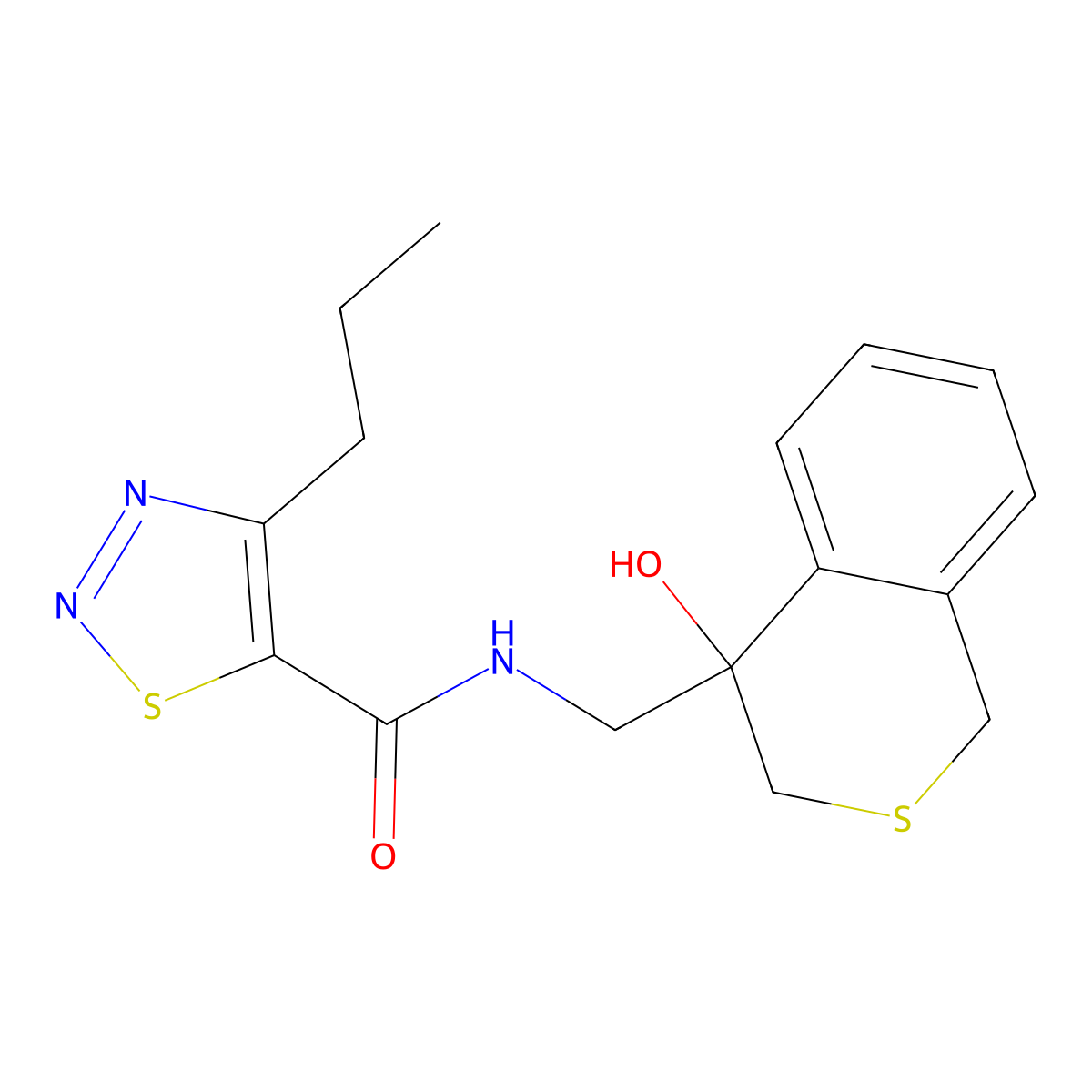 N-[(4-hydroxy-3,4-dihydro-1H-2-benzothiopyran-4-yl)methyl]-4-propyl-1,2,3-thiadiazole-5-carboxamide molecular structure, CAS 2742059-06-7