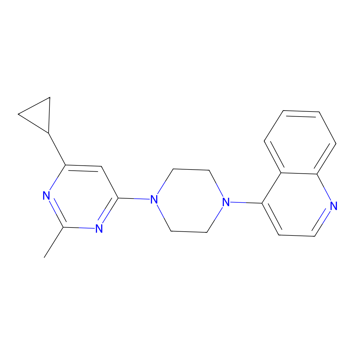 4-[4-(6-Cyclopropyl-2-methylpyrimidin-4-yl)piperazin-1-yl]quinoline molecular structure, CAS 2742059-07-8