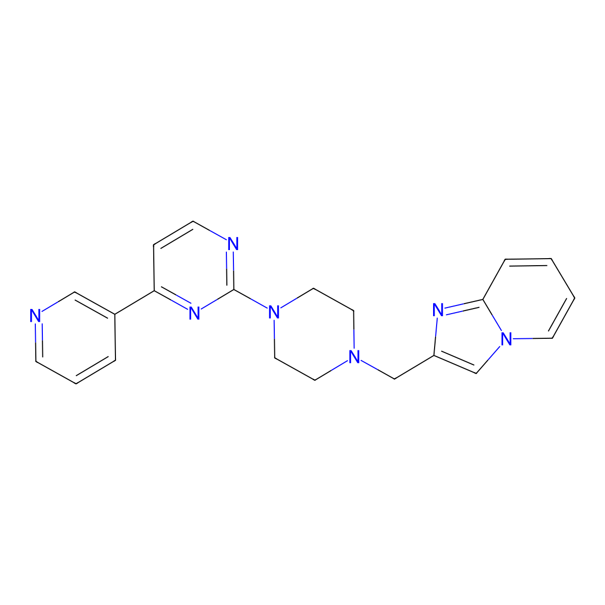 2-[4-({Imidazo[1,2-a]pyridin-2-yl}methyl)piperazin-1-yl]-4-(pyridin-3-yl)pyrimidine molecular structure, CAS 2742059-08-9
