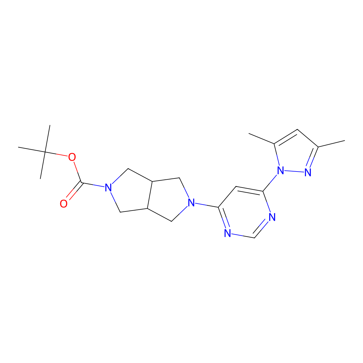 tert-butyl 5-[6-(3,5-dimethyl-1H-pyrazol-1-yl)pyrimidin-4-yl]-octahydropyrrolo[3,4-c]pyrrole-2-carboxylate molecular structure, CAS 2742059-10-3