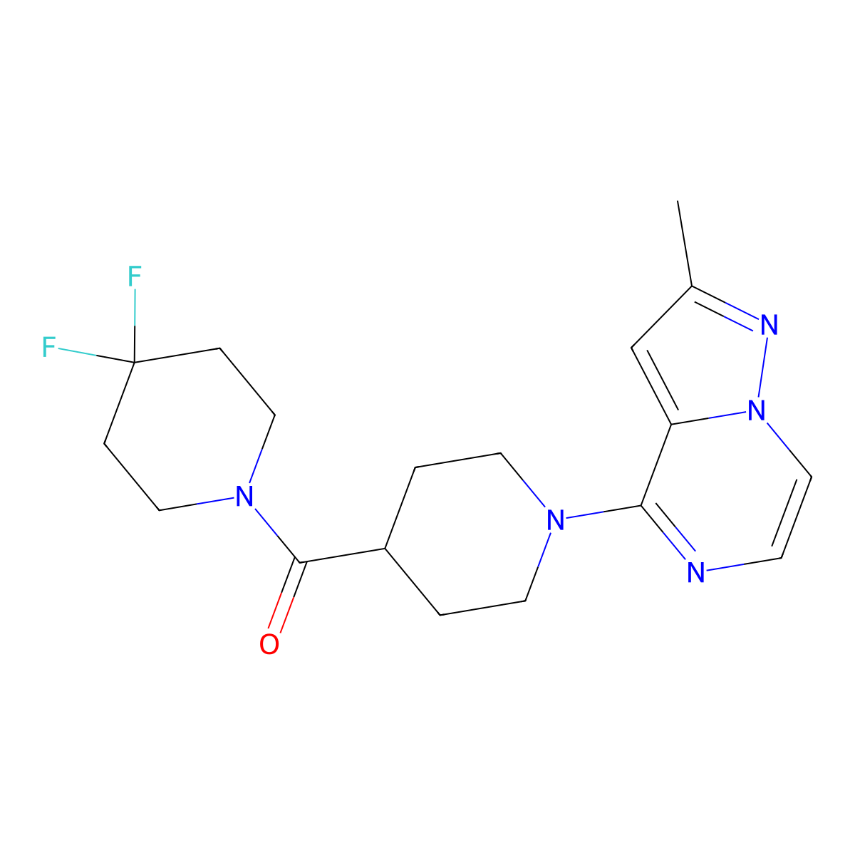 4-(4,4-Difluoropiperidine-1-carbonyl)-1-{2-methylpyrazolo[1,5-a]pyrazin-4-yl}piperidine molecular structure, CAS 2742059-11-4