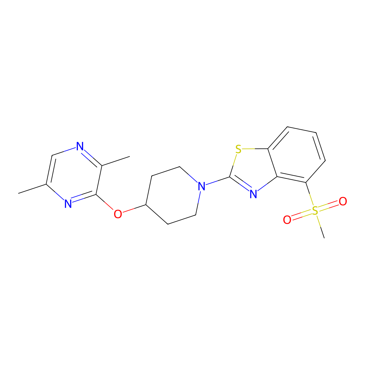 2-{4-[(3,6-Dimethylpyrazin-2-yl)oxy]piperidin-1-yl}-4-methanesulfonyl-1,3-benzothiazole molecular structure, CAS 2742059-13-6