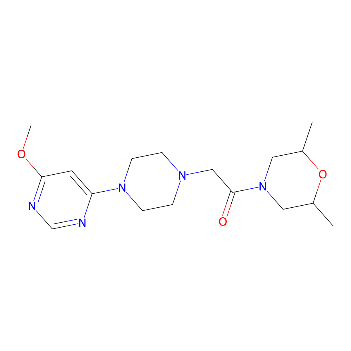1-(2,6-Dimethylmorpholin-4-yl)-2-[4-(6-methoxypyrimidin-4-yl)piperazin-1-yl]ethan-1-one molecular structure, CAS 2742059-17-0