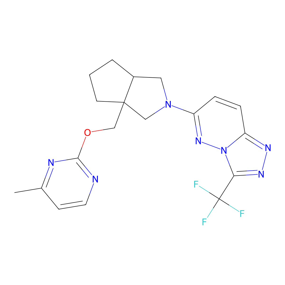 4-Methyl-2-({2-[3-(trifluoromethyl)-[1,2,4]triazolo[4,3-b]pyridazin-6-yl]-octahydrocyclopenta[c]pyrrol-3a-yl}methoxy)pyrimidine molecular structure, CAS 2742059-23-8