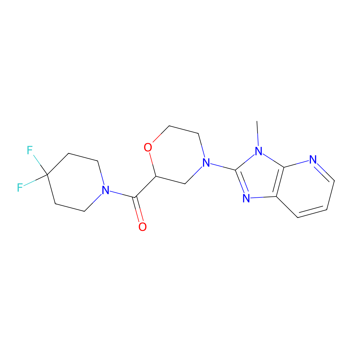 2-(4,4-difluoropiperidine-1-carbonyl)-4-{3-methyl-3H-imidazo[4,5-b]pyridin-2-yl}morpholine molecular structure, CAS 2742059-24-9