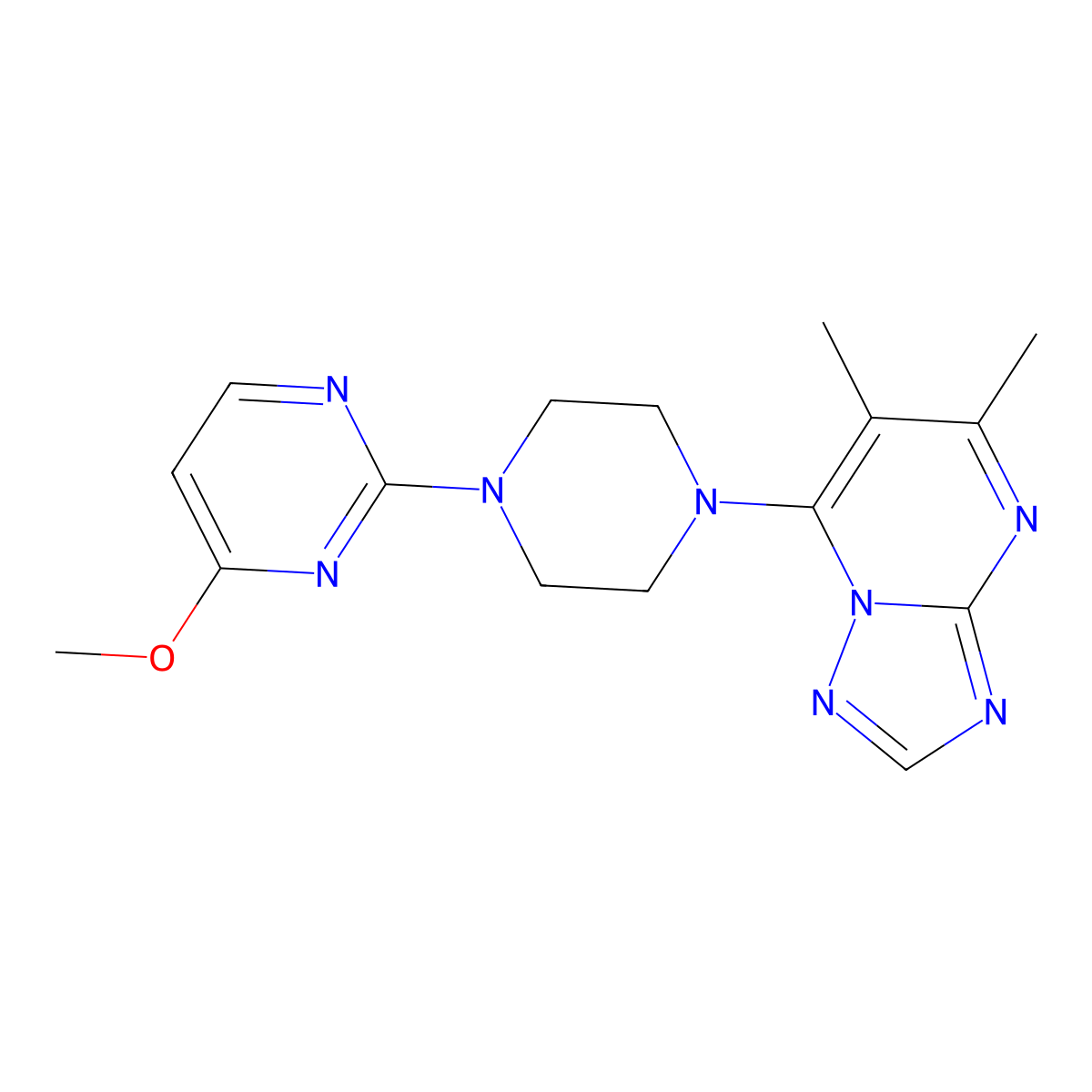 2-(4-{5,6-Dimethyl-[1,2,4]triazolo[1,5-a]pyrimidin-7-yl}piperazin-1-yl)-4-methoxypyrimidine molecular structure, CAS 2742059-28-3