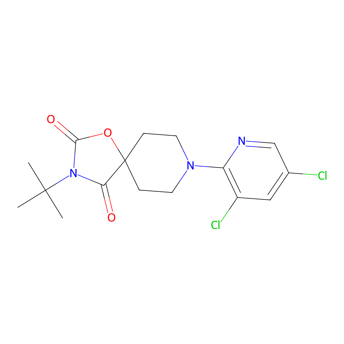 3-Tert-butyl-8-(3,5-dichloropyridin-2-yl)-1-oxa-3,8-diazaspiro[4.5]decane-2,4-dione molecular structure, CAS 2742059-30-7