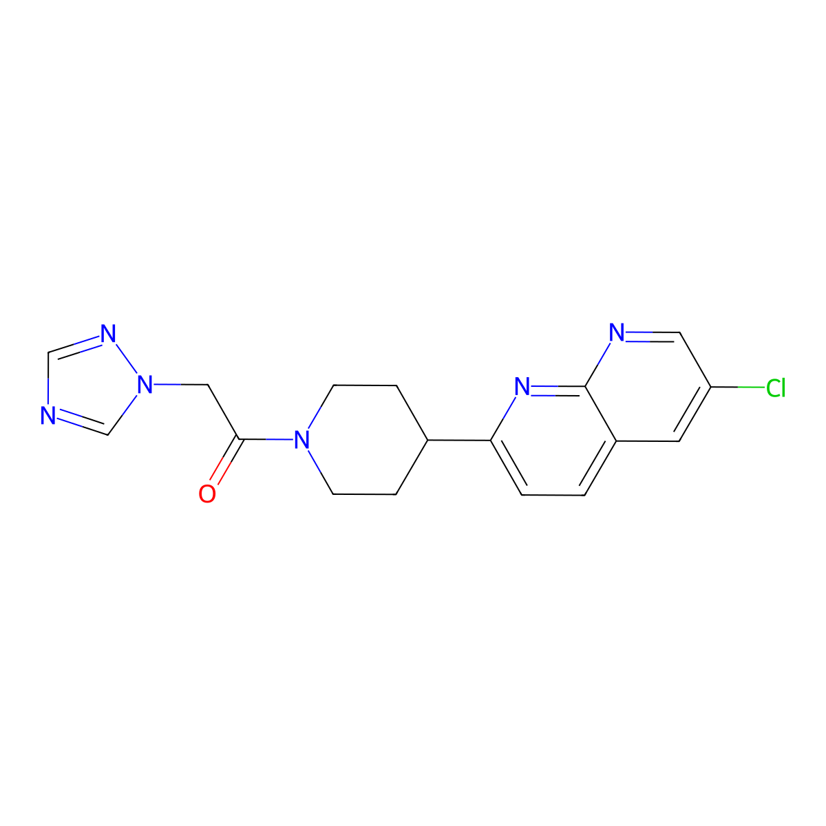 1-[4-(6-chloro-1,8-naphthyridin-2-yl)piperidin-1-yl]-2-(1H-1,2,4-triazol-1-yl)ethan-1-one molecular structure, CAS 2742059-31-8