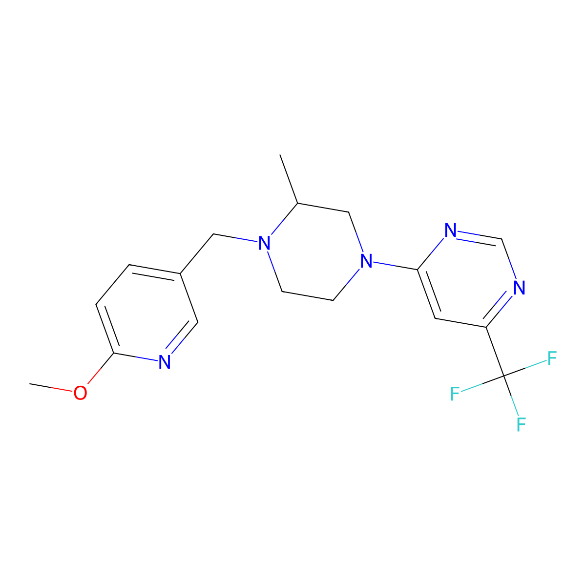 4-{4-[(6-Methoxypyridin-3-yl)methyl]-3-methylpiperazin-1-yl}-6-(trifluoromethyl)pyrimidine molecular structure, CAS 2742059-32-9
