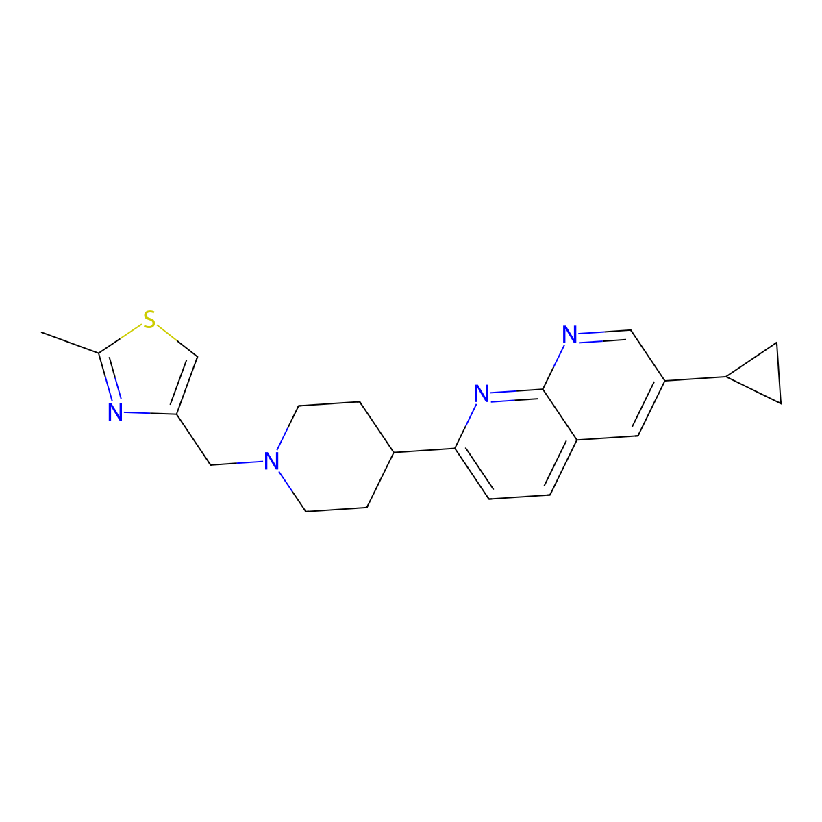 6-Cyclopropyl-2-{1-[(2-methyl-1,3-thiazol-4-yl)methyl]piperidin-4-yl}-1,8-naphthyridine molecular structure, CAS 2742059-34-1