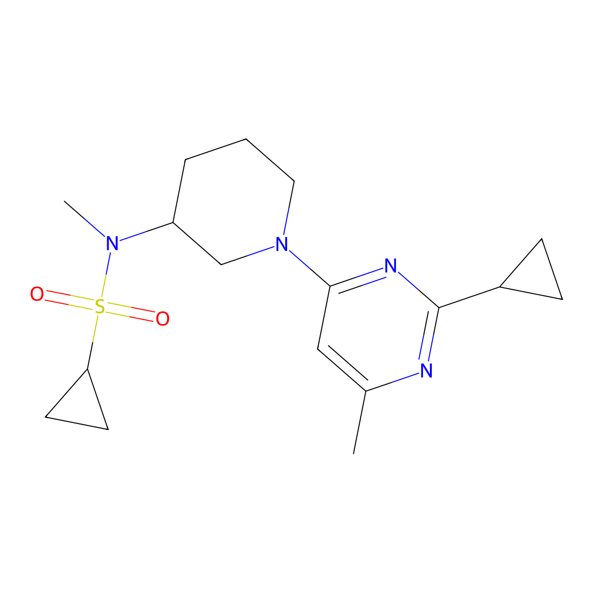 N-[1-(2-cyclopropyl-6-methylpyrimidin-4-yl)piperidin-3-yl]-N-methylcyclopropanesulfonamide molecular structure, CAS 2742059-35-2