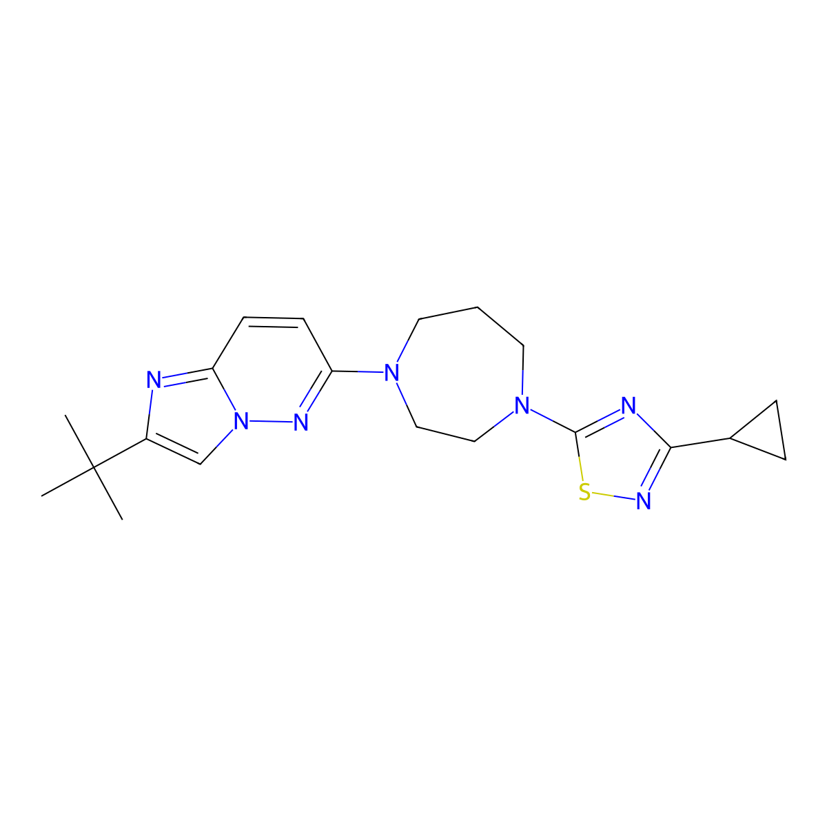 5-[4-(2-Tert-butylimidazo[1,2-b]pyridazin-6-yl)-1,4-diazepan-1-yl]-3-cyclopropyl-1,2,4-thiadiazole molecular structure, CAS 2742059-37-4