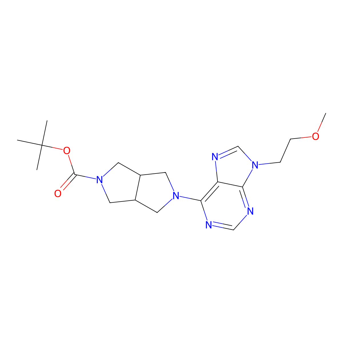 tert-butyl 5-[9-(2-methoxyethyl)-9H-purin-6-yl]-octahydropyrrolo[3,4-c]pyrrole-2-carboxylate molecular structure, CAS 2742059-38-5