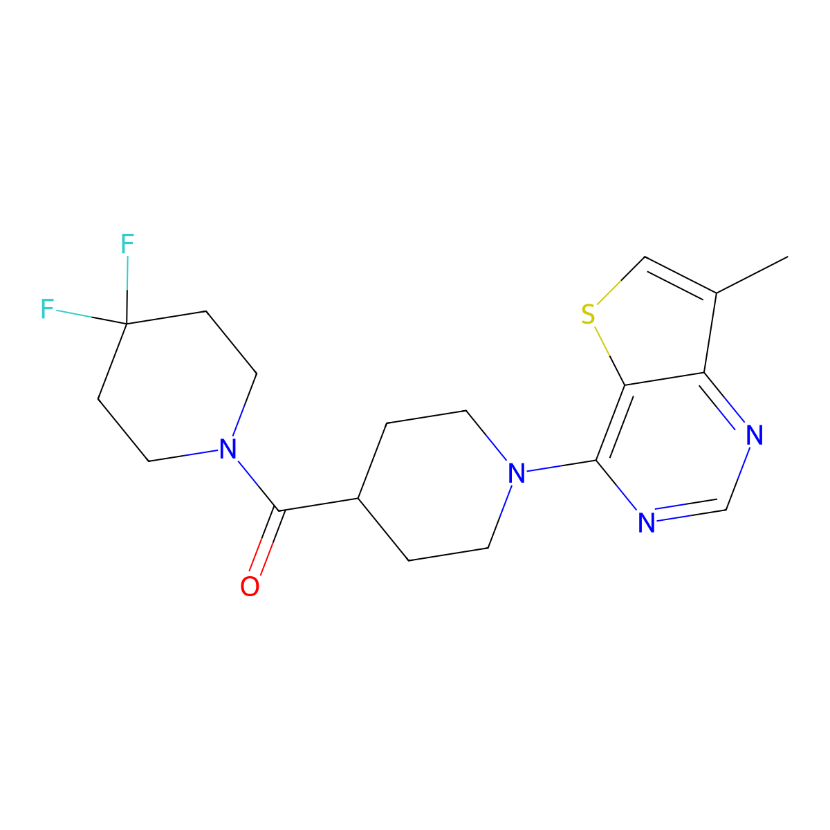 4-(4,4-Difluoropiperidine-1-carbonyl)-1-{7-methylthieno[3,2-d]pyrimidin-4-yl}piperidine molecular structure, CAS 2742059-39-6