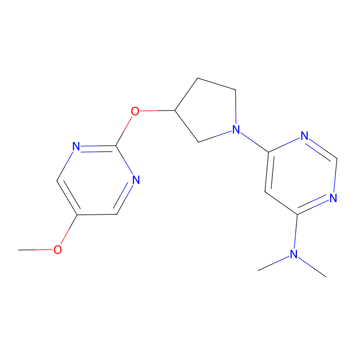 6-{3-[(5-methoxypyrimidin-2-yl)oxy]pyrrolidin-1-yl}-N,N-dimethylpyrimidin-4-amine molecular structure, CAS 2742059-45-4