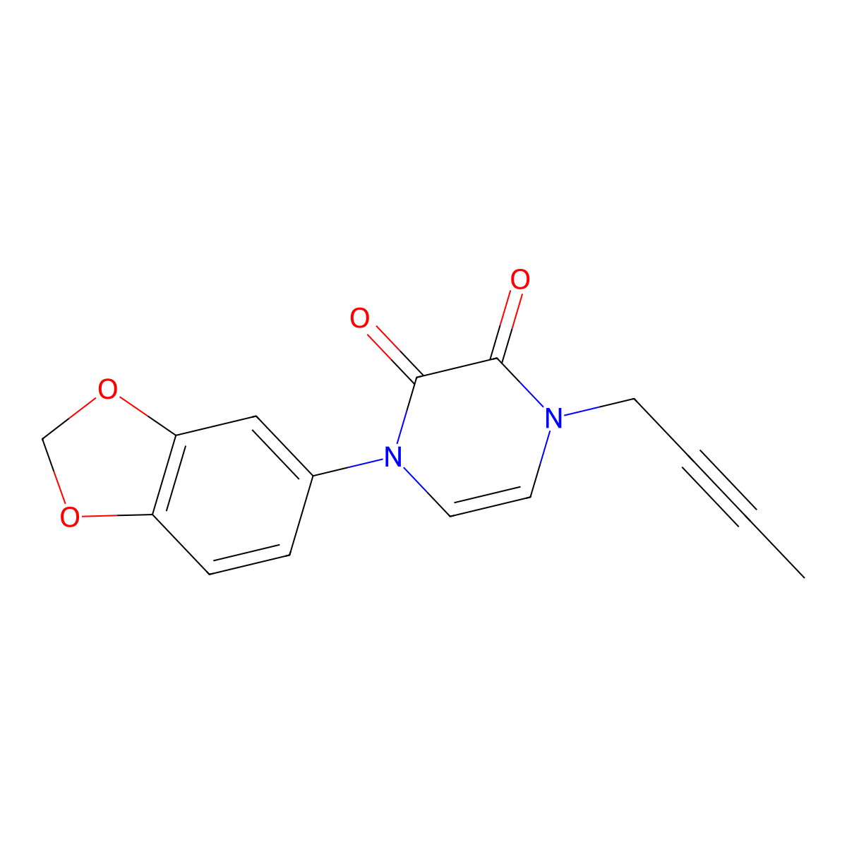 1-(2H-1,3-benzodioxol-5-yl)-4-(but-2-yn-1-yl)-1,2,3,4-tetrahydropyrazine-2,3-dione molecular structure, CAS 2742059-46-5
