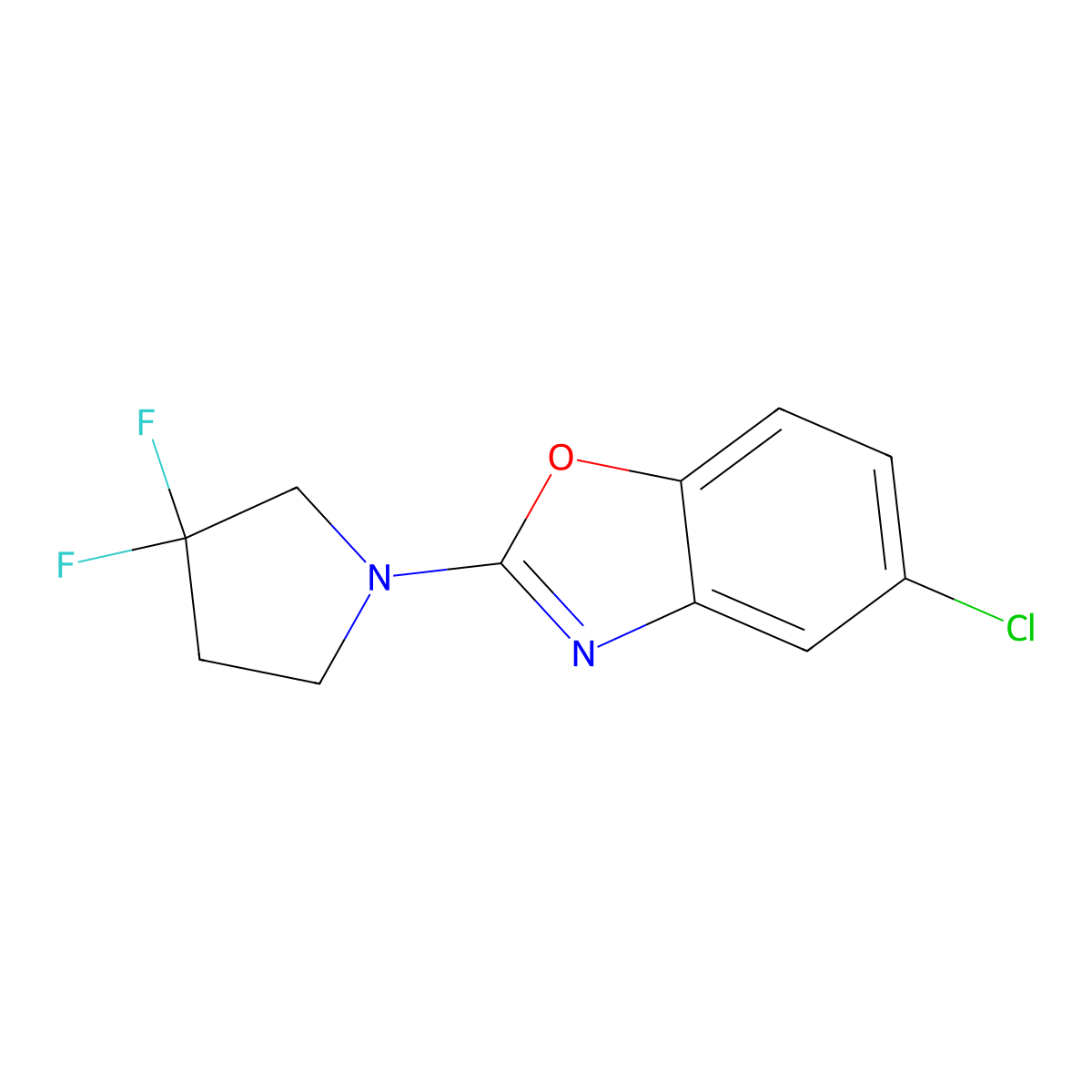 5-Chloro-2-(3,3-difluoropyrrolidin-1-yl)-1,3-benzoxazole molecular structure, CAS 2742059-47-6