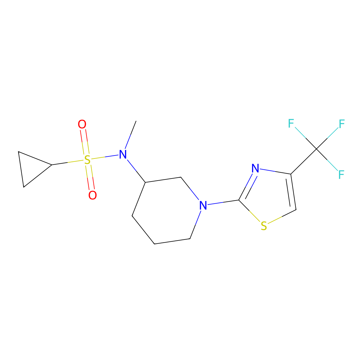 N-methyl-N-{1-[4-(trifluoromethyl)-1,3-thiazol-2-yl]piperidin-3-yl}cyclopropanesulfonamide molecular structure, CAS 2742059-49-8