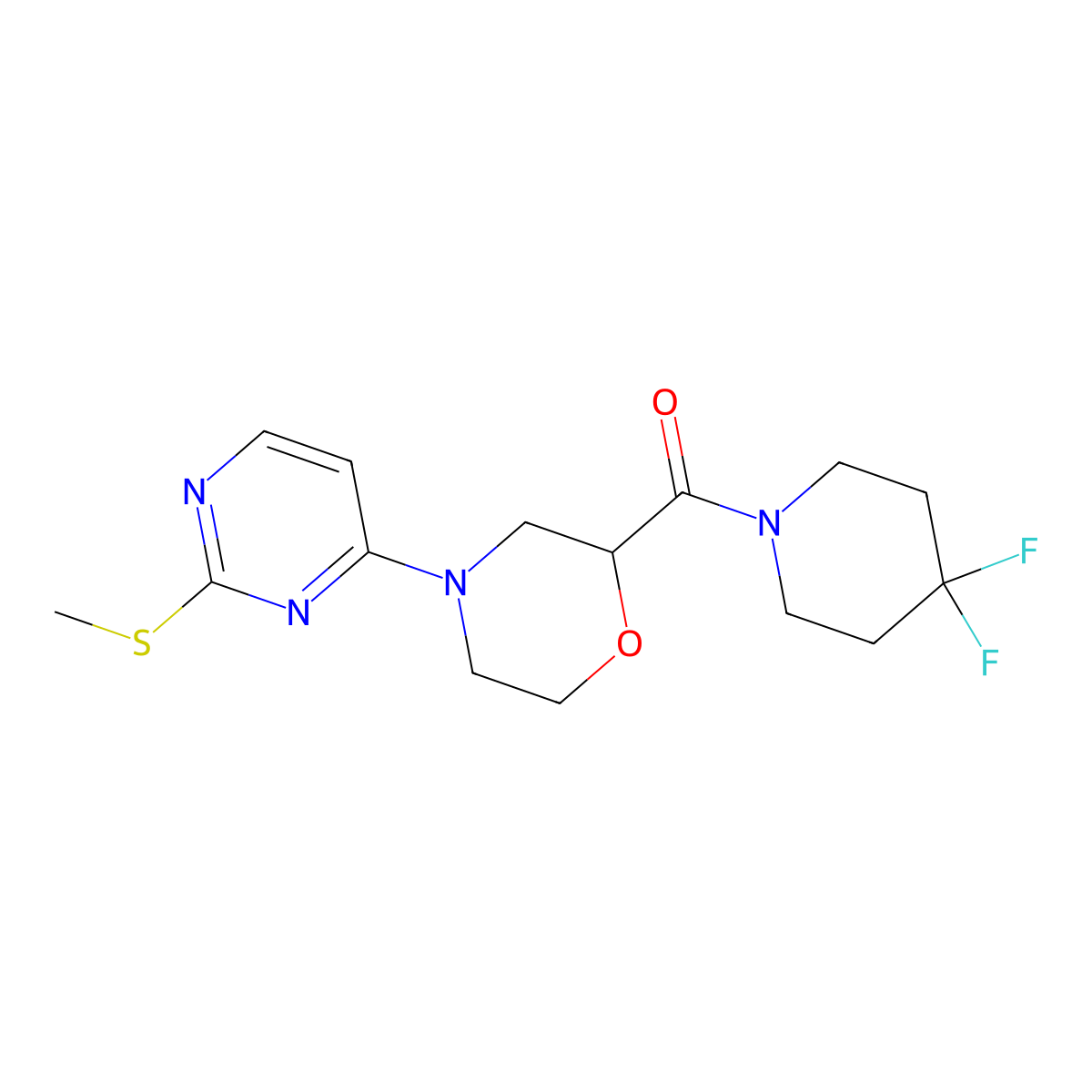 2-(4,4-Difluoropiperidine-1-carbonyl)-4-[2-(methylsulfanyl)pyrimidin-4-yl]morpholine molecular structure, CAS 2742059-55-6
