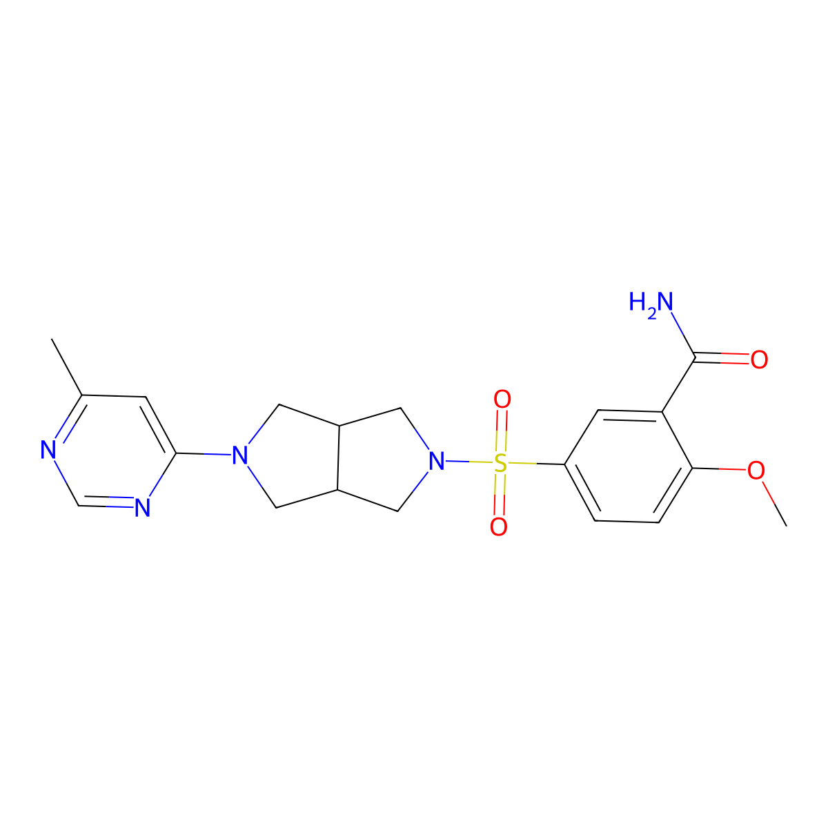 2-Methoxy-5-{[5-(6-methylpyrimidin-4-yl)-octahydropyrrolo[3,4-c]pyrrol-2-yl]sulfonyl}benzamide molecular structure, CAS 2742059-56-7
