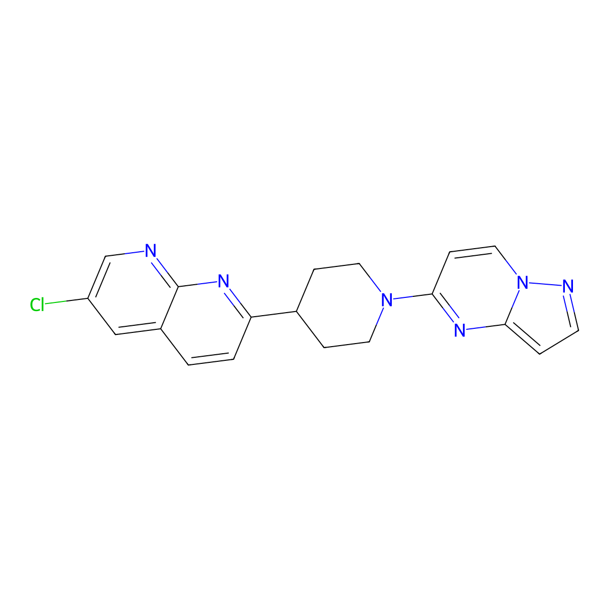6-Chloro-2-(1-{pyrazolo[1,5-a]pyrimidin-5-yl}piperidin-4-yl)-1,8-naphthyridine molecular structure, CAS 2742059-58-9